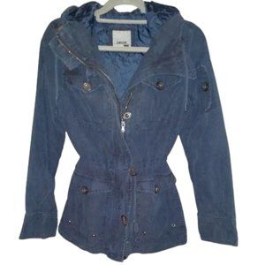 Levi's Vintage Blue Utility Jacket w Hood Pockets Zip Cinched Waist Hooded Coat